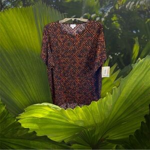 LuLaRoe Black and Orange Diamond Pattern Blouse